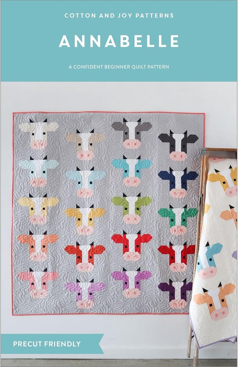 Annabelle Cow Quilt Pattern - Cotton and Joy Patterns - A Confident Beginner Quilt Pattern - precut Friendly